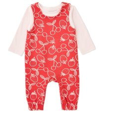 MTX06: Baby Red Strawberry Print Dungaree & Top Outfit (0-23 Months)
